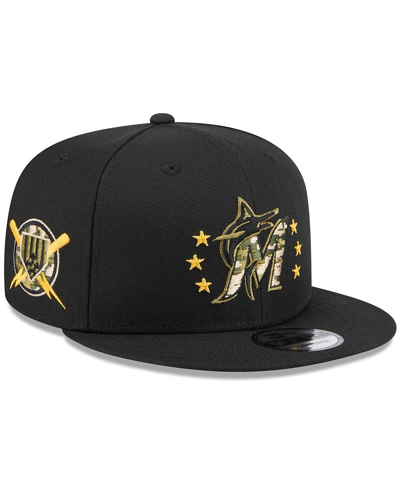 New Era Men's Black Miami Marlins 2024-Armed Forces Day 9FIFTY Snapback Hat