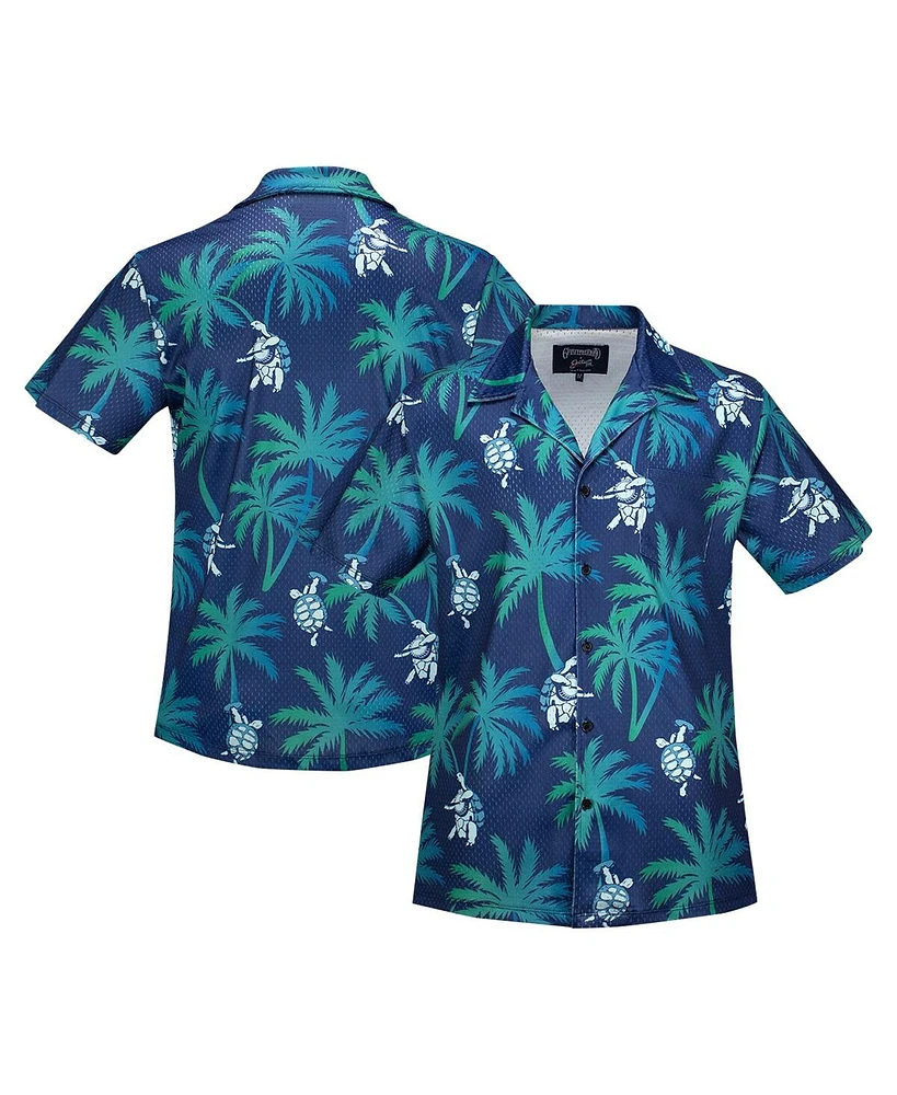 Section 119 Men's Navy the Grateful Dead Turtles and Palms All-Over Mesh Button-Up Shirt