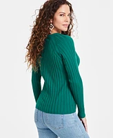 I.n.c. International Concepts Women's Zipper Detail Ribbed Long Sleeve Sweater, Created for Macy's