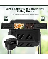 Costway 42-Gal Compost Bin Dual Chamber Composting Tumbler with 2 Sliding Doors Metal Frame