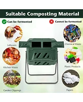 Costway 42-Gal Compost Bin Dual Chamber Composting Tumbler with 2 Sliding Doors Metal Frame