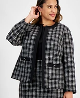 Kasper Plus Tipped Tweed Collarless Jacket