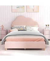 Costway Kids Twin Platform Bed Frame Upholstered Twin Size Bed with Wooden Slats Support