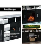 Gymax 63'' Fireplace Tv Stand W/18'' 1500W Electric Fireplace up to 70'' Black
