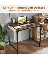 32" Meeting Room Desk Set of 2 with Charging Station & Headphone Hook Metal Frame