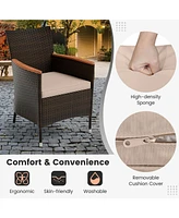 Costway 11 Pcs Patio Wicker Dining Set with Double-Sided Outdoor Umbrella 8 Stackable Chairs