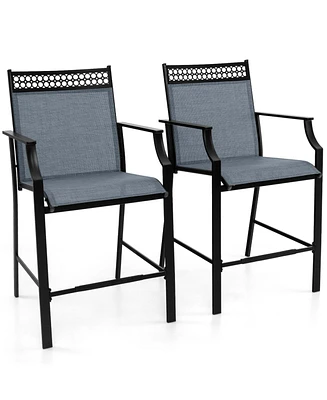 Slickblue Outdoor Counter Stools Set of 2 Heavy-Duty Barstools with Footrest and Armrests