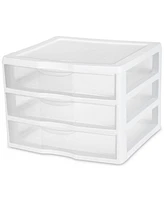 Sterilite Plastic Stackable Small 3 Drawer Storage System, White Frame, 3 Pack