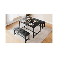 gaomon Dining Table Set for 4, Rectangular Kitchen Table Set of 4, 3 Piece Kitchen Table Set with 2 Upholstered Benches, Dining Table Set for Small Sp