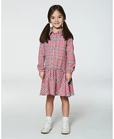 Deux par Big Girls Flannel Shirt Dress With Frill Pink Plaid