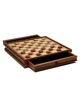 We Games French Staunton Chess & Checkers Set - Weighted Pieces, Brown & Natural Wooden Board with Storage Drawers - 15 in.