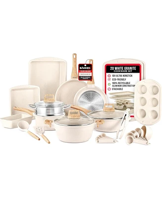 Bakken- Swiss Bakken-Swiss 20-Piece Cookware Set - Granite & Marble Non-Stick, Eco-Friendly, Oven