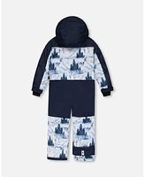 Deux par Toddler Boys One Piece Snowsuit Navy Blue Watercolor Pine Print - Toddler|Child