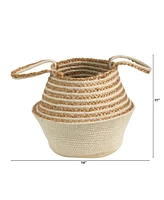 Slickblue 14" Boho Chic Belly Basket Natural Jute and Cotton Stripped