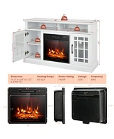 Gymax 48'' Tv Stand Console Cabinet w/ Fireplace Entertainment Center For Living Room Natural