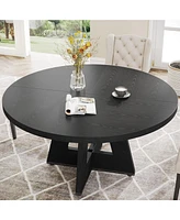 Tribesigns Round Dining Table Wood Kitchen for Room Living Room, 47 inch Tables 4 People, Farmhouse Dinner with Woo