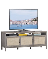 Gymax Tv Stand Entertainment Media Center for Tv's up to 65'' w/ Rattan Doors Grey Oak