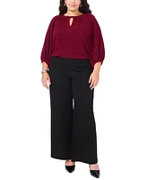 Vince Camuto Plus Size Glitter-Knit Keyhole-Neck Top