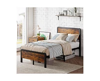 gaomon Queen Bed Frame with Headboard Footboard, Rustic Wood Farmhouse Platform Metal Wrought Rod Slat Bedframe