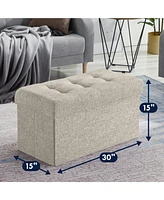 Ornavo Home Collapsible Tufted Linen Bench Storage Ottoman