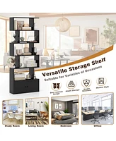 Costway 6-Tier S-Shaped Bookcase Storage Rack Bookshelf with Cabinet Anti-toppling Devices