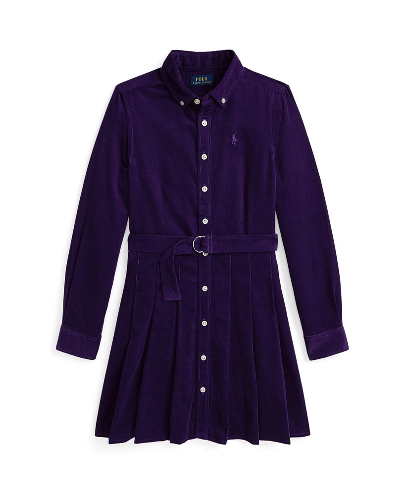 Polo Ralph Lauren Big Girls Belted Pleated Corduroy Shirtdress