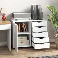 Costway 5-Drawer Chest Rolling Storage Dresser Lateral File Cabinet with Adjustable Shelf