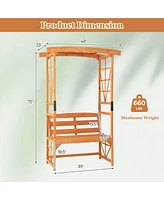 Costway Patio Garden Arbor with Pergola Bench 2 Trellises for Climbing Plants Vines Grapes