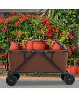 Costway Heavy-Duty Wagon Cart with Adjustable Handlebar Bottle Holders & Storage Pocket