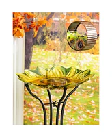Evergreen 18" Hand Painted and Embossed Shaped Bird Bath, Sunflower