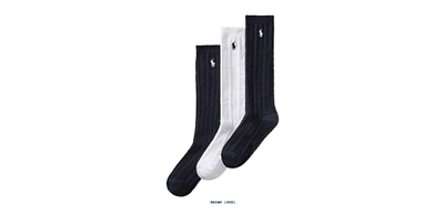 Polo Ralph Lauren Big Girls Knee High Cable Knit Socks, 3-Pack