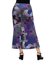 24seven Comfort Apparel Women's Paisley Print Elastic Waist A Line Maxi Skirt