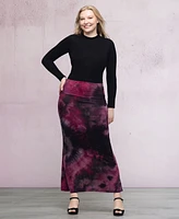 24seven Comfort Apparel Women's Pink Tie Dye Fold Over Waist Maxi Skirt