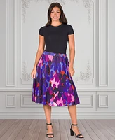 24seven Comfort Apparel Women's Pleated Elastic Waistband Party Midi Skirt