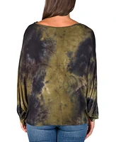 24seven Comfort Apparel Women's Green Tie Dye Batwing Sleeve Relaxed Fit Top