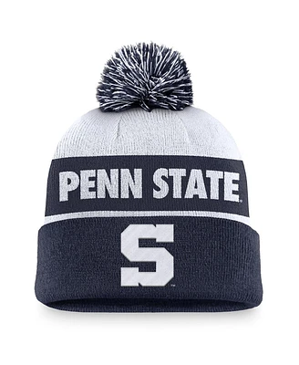 Nike Men's White/Navy Penn State Nittany Lions Primetime Peak Cuffed Knit Hat with Pom