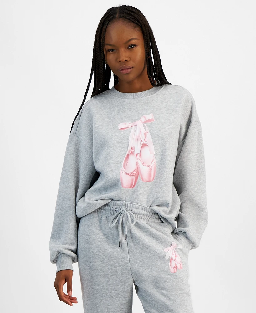 Madden Girl Juniors' Ballet Slipper Graphic-Print Sweatshirt