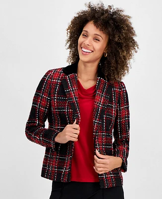 Kasper Women's Plaid Tweed Blazer, Regular and Petite Sizes