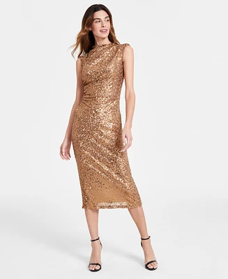 Anne Klein Women's Mock Neck Sequin Midi Dress