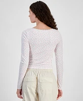 Just Polly Juniors' Ribbed Lace-Trim Scoop-Neck Top