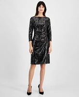 Kasper Women's 3/4-Sleeve Shimmer-Dot Sheath Dress