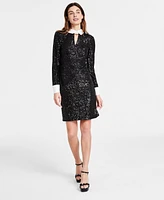 Karl Lagerfeld Paris Women's Collared Sequin French Cuff Dress