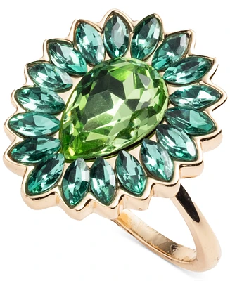 Emily in Paris Gold-Tone Green Stone Pear & Marquise Halo Statement Ring