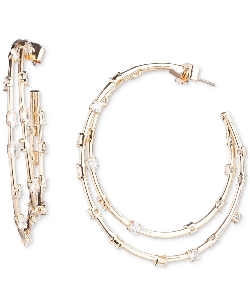 Emily in Paris Gold-Tone Medium Cubic Zirconia Double-Row Hoop Earrings, 1.75"