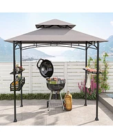 Skonyon 8 x 5 Ft Outdoor Grill Gazebo with 2 Side Shelves and 20 Hooks