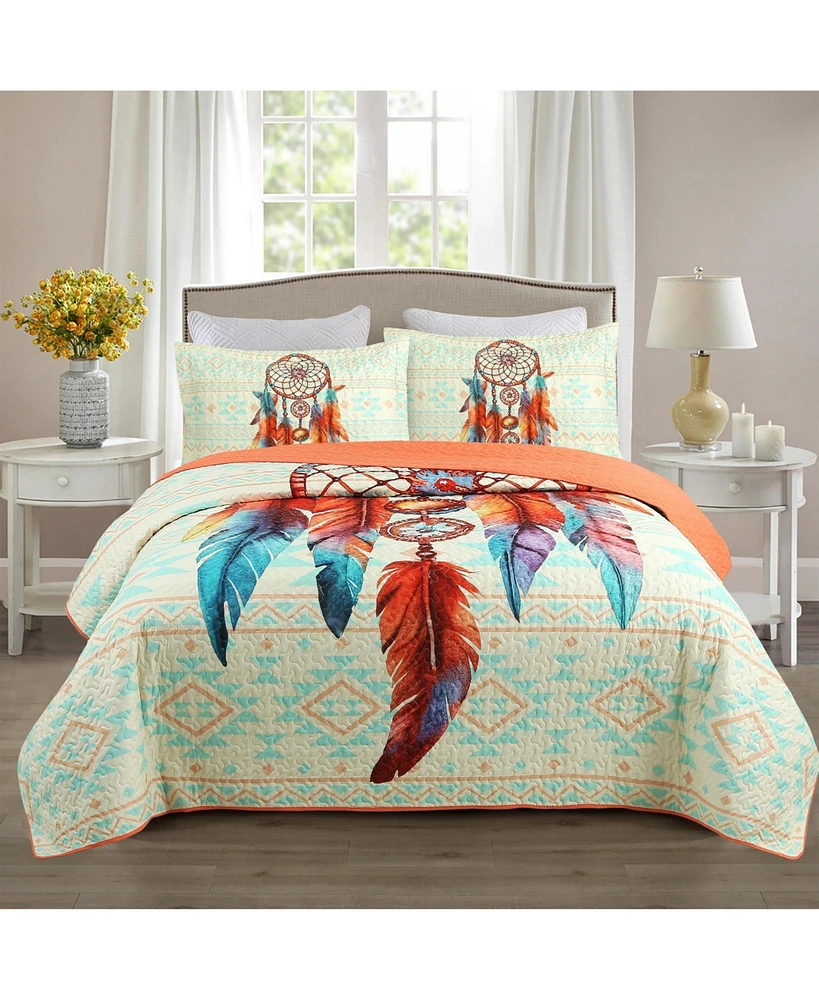 MarCielo 3 Piece Dream Catcher Quilt Bedspread Set Queen