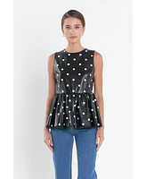 English Factory Women's Pu Polka Dot Top