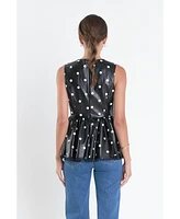 English Factory Women's Pu Polka Dot Top