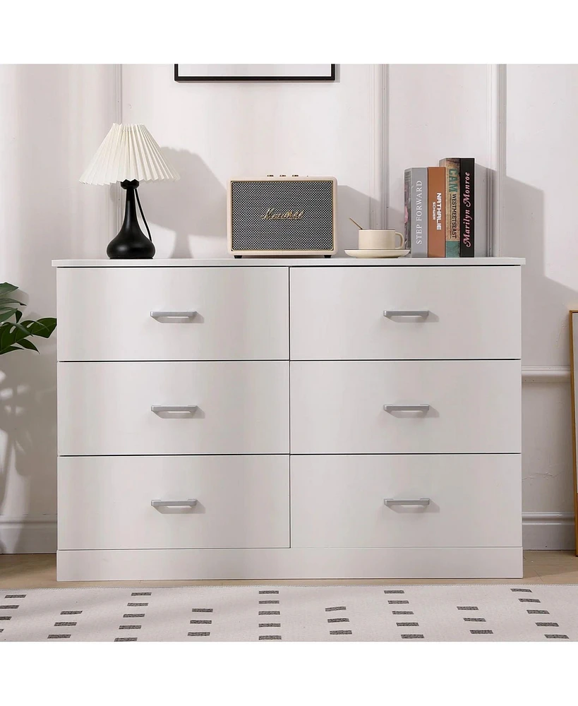 Sugift 6 Drawers Dresser Chest with Wide Storage Space for Bedroom-White