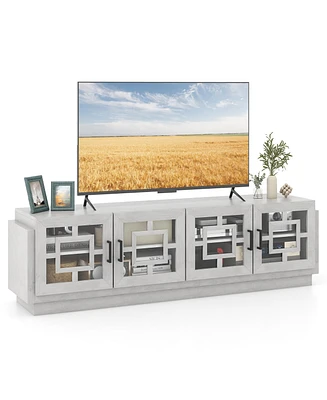 Gymax 4-Door Glass Entertainment Center Farmhouse Tv Stand for TVs up to 75'' Oak White